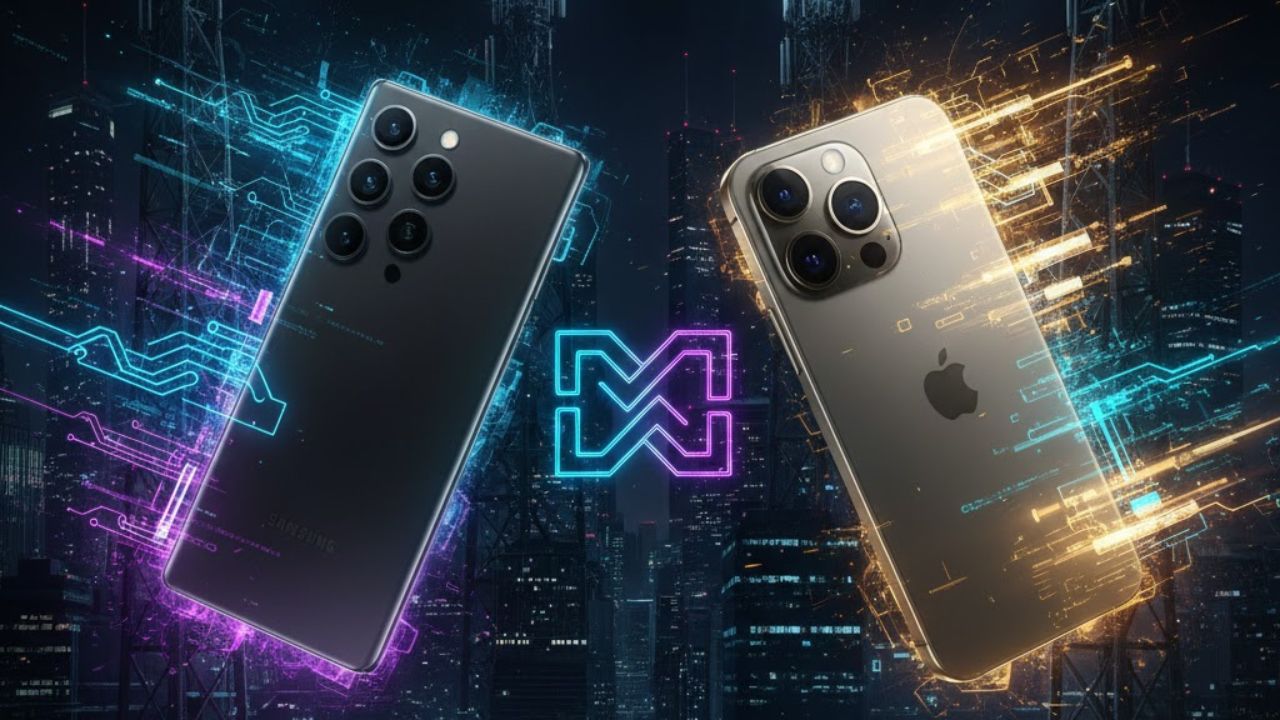 Create a featured image for Samsung S25 Ultra vs iPhone 16 Pro Max . It should be Attractive and unique